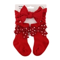 Infant gift set featuring a large red bow headband and matching heart motif socks - Heart Pattern (DP219-1)