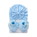 Lichtblauwe katoenen babymuts en kanten sokken set met grote strik voor meisjes - Lichtblauw (DP206-26)