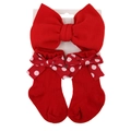 Red baby headband and socks set with waffle texture bow and festive polka dots - Polka Dot Pattern (DP219-3)