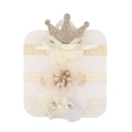 Set de 3 diademas para bebé con corona dorada, flor de gasa y encaje blanco con perlas - Set de 3 piezas / Beige (DP217-13)