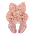 Roze baby haarband met strik en antislip sokken set gemaakt van wafelstof textuur - Eén maat / Nude Roze (DP200-16)
