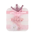 Set de 3 diademas para bebé con corona rosa de lentejuelas, flores de gasa y perlas - Set de 3 piezas / Rosa (DP217-14)
