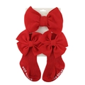 Rode haarband met strik en wafelgebreide babysokjes met antislipzool voor baby's - Eén maat / Helder Rood (DP200-20)