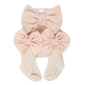 Roze strik hoofdband en antislip kniekousen set voor baby's op een presentatiekaart - Eén maat / Lichtroze (DP200-3)