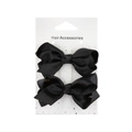 Set of two black satin bow hair clips for kids on a white decorative display card - Black (PP242-1)
