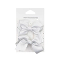 Set of two silver satin ribbon bow hair clips on display card for girls and toddlers - Silver (PP242-9)