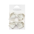 Set of two champagne satin bow hair clips for girls displayed on a white card holder - Beige (PP242-13)