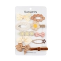 Set de 10 pinzas para el pelo de bebé con flores tejidas y lazos en tonos beige - Estilo Beige Marrón (DP211-1)