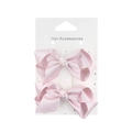 Set of two light pink satin bow hair clips for girls on a decorative display card - Pink (PP242-14)