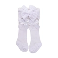 White baby headband and hollow knit socks set with elegant satin bow accents - White