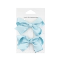 Set of two light blue satin bow hair clips for girls on a white product card - Blue (PP242-27)