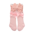 Set de diadema y calcetines rosas para bebé con lazo doble y tejido de jacquard - Rosa Claro