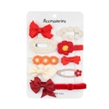 Set de 10 pinzas para el pelo de bebé con flores de tela y lazos rojos para niñas - Estilo Rojo Naranja (DP211-4)