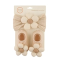 Infant headbands and socks set with cream fabric flowers in light beige cotton knit - Light Beige (DP218-3)