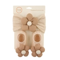 Infant head wrap and socks set with corduroy floral design in creamy beige tone - Creamy Yellow (DP218-7)