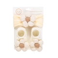 Infant headband and socks set in beige with floral design for ages 0-2 years - Cream (DP218-4)