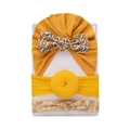 Set de 3 piezas para bebé con gorro turbante amarillo jengibre y diademas florales - Combinación Amarillo Mostaza (DP205-7)