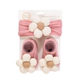 Baby hoofdband en sokken set in beige roze met grote decoratieve stoffen bloemen - Lotusroze (DP218-15)