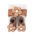 Bruine baby hoofdband en sokken set van geribbeld katoen met 3D bloem voor 0-2 jaar oud - Tan (DP218-8)