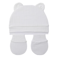Conjunto de algodón orgánico blanco para bebé con gorro de osito y manoplas suaves - Blanco