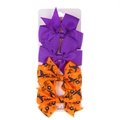 4-piece Halloween hair bow clips set in purple and orange spider wizard patterns - Purple Spider Witch Hat Style (DP224-1)