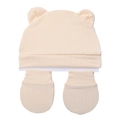 Gorro de algodón orgánico para recién nacido con orejas de oso y mitones en beige - Beige