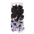 Halloween bow hair clip set with black ribbon and pumpkin print on card display - Black Castle Bat Style (DP224-2)