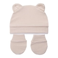 Conjunto de algodón orgánico con gorro de oso y manoplas para recién nacido en beige - Beige