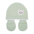 Newborn organic cotton hat and gloves set with cute bear patch in light green - Green (DP227-40)