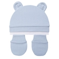 Conjunto azul claro de algodón orgánico para recién nacido con gorro de oso y manoplas - Azul claro