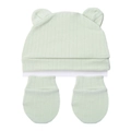 Gorro para bebé verde menta de algodón con orejas de oso y manoplas antiarañazos - Verde claro