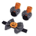 Set fascia e calzini per neonati a tema Halloween con zucca e grandi fiocchi - Set Fiocco Zucca (DP244)