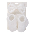 White lace baby headband with large bow and matching lace-trimmed socks set - Card and Mannequin Display Style (DP229)