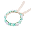 Floral headband with mint green and purple fabric flowers and beige lace ribbon - Mint Purple White (HH203-1)