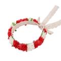 Floral child headband with red and white fabric roses and beige lace streamers - Red White (HH203-2)