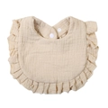 Weiches Baby Lätzchen aus Baumwolle mit Rüschen in Hellkhaki und Druckknopfverschluss - Beige