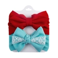 Lot de bandeaux bébé avec nœud rouge et dentelle florale bleue sur tissu gaufré - Style Dentelle Rouge Et Bleu Cyan (DP223-8) / Lot de 2