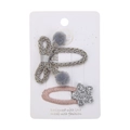 Ensemble de barrettes étoile rose et nœud gris avec pompons doux sur carte blanche - Nœud Gris Étoile Rose (PP268-13)