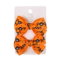 Lot de deux nœuds à cheveux orange pour Halloween avec motifs d'araignées noires - Style Araignée Orange (PP250-6)