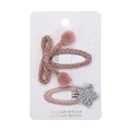 Ensemble de barrettes roses avec nœud tissé, pompons et étoile scintillante argentée - Tout en Rose (PP268-15)