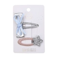 Lot de barrettes pour enfants avec nœud argenté et étoile pailletée or rose sur carte - Nœud Argent Étoile Rose (PP268-26)