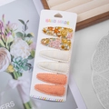 Handmade baby hair clip set with floral embroidery and lace fabric on display card - Yellow Floral Lace Style (DP222-1)