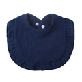 Dark blue baby bib in soft cotton muslin featuring elegant ruffle edges and snap buttons - Navy Blue