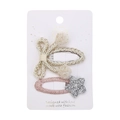 Barrette nœud tressé crème avec pompons et lot d'accessoires cheveux étoile rose pailletée - Nœud Beige Étoile Rose (PP268-35)