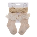 Apricot baby headband and lace socks set for infants aged zero to twelve months - Beige