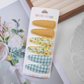 6-piece set of handmade fabric snap hair clips with yellow floral and plaid patterns - Ginger Floral Plaid Style (DP222-2)