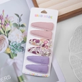 6-piece floral and solid fabric drop hair clips set in pink and purple on handmade card - Purple Floral Embroidered Style (DP222-4)