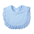 Soft light blue cotton muslin baby bib with elegant ruffle trim and snap buttons - Light Blue