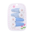 Lot de barrettes en tissu bleu clair avec broderie marguerite sur carte blanche - Set de 4 pièces / Bleu Clair (DP231-1)