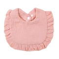 Pink cotton gauze baby bib with ruffle edges and adjustable snap buttons - Blush